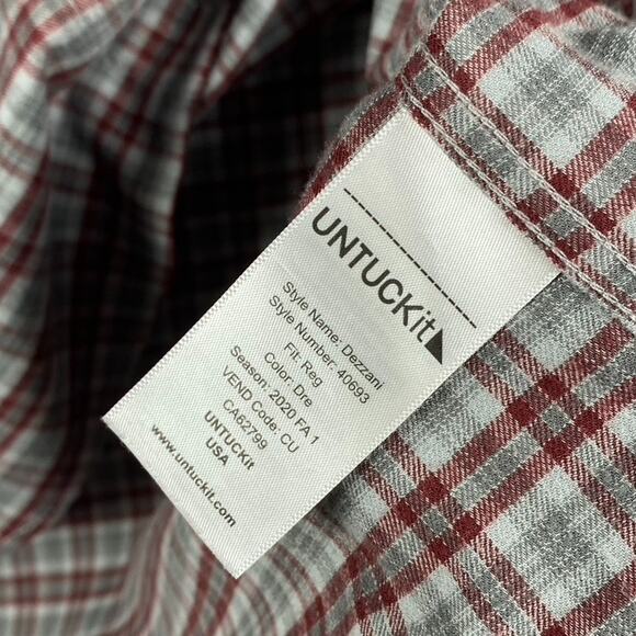 Untuckit Flannel Button Shirt Men's 3XL Gray Red Plaid Outdoors Work Causal - Picture 10 of 11